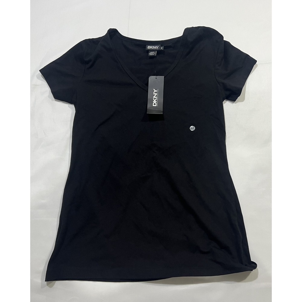 DKNY Shirt Womens Medium Black NWT V Neck Casual